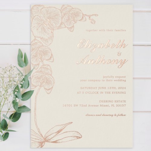 Elegant Botanical Orchid Wedding  Foil Invitation