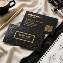 Elegant Botanical Ornate Dark Filigree Black Gold Foil Spot Gloss Business Cards