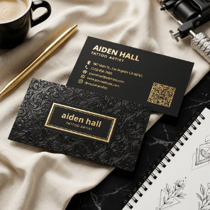 Elegant Botanical Ornate Dark Filigree Black Gold Foil Spot Gloss Business Cards