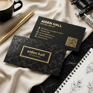 Elegant Botanical Ornate Dark Filigree Black Gold Foil Spot Gloss Business Cards