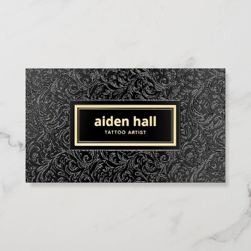 Elegant Botanical Ornate Dark Filigree Black Gold Foil Spot Gloss Business Cards