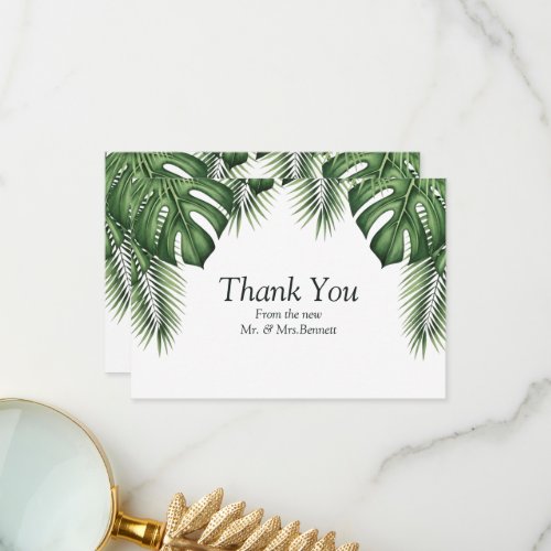 Elegant Botanical Palm Frond Mr and Mrs Thank You  Card