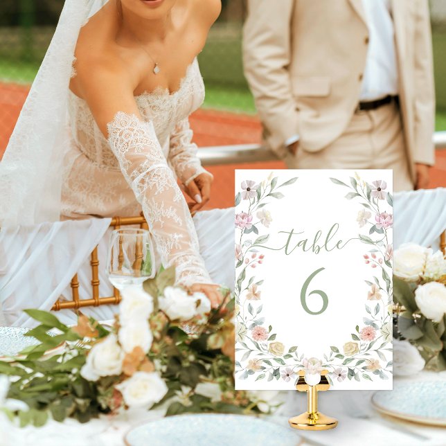 Elegant Botanical Pastel Floral Rustic Wedding Table Number (Creator Uploaded)
