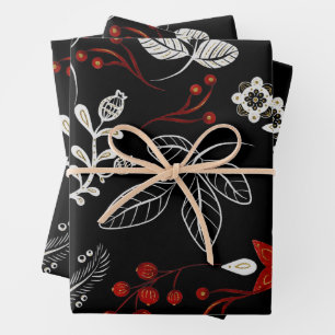 Elegant botanical pattern wrapping paper sheets