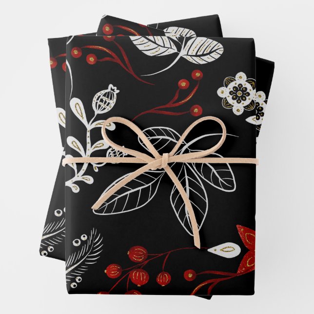 Elegant botanical pattern wrapping paper sheets (In situ)