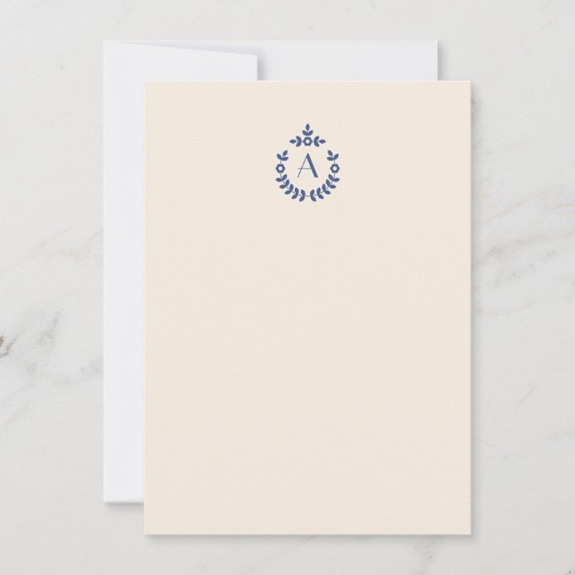 Elegant Botanical Pendant Crest Initial Monogram Note Card (Front)