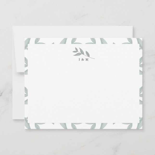 Elegant Botanical Personalized Monogram Stationery Note Card (Front)
