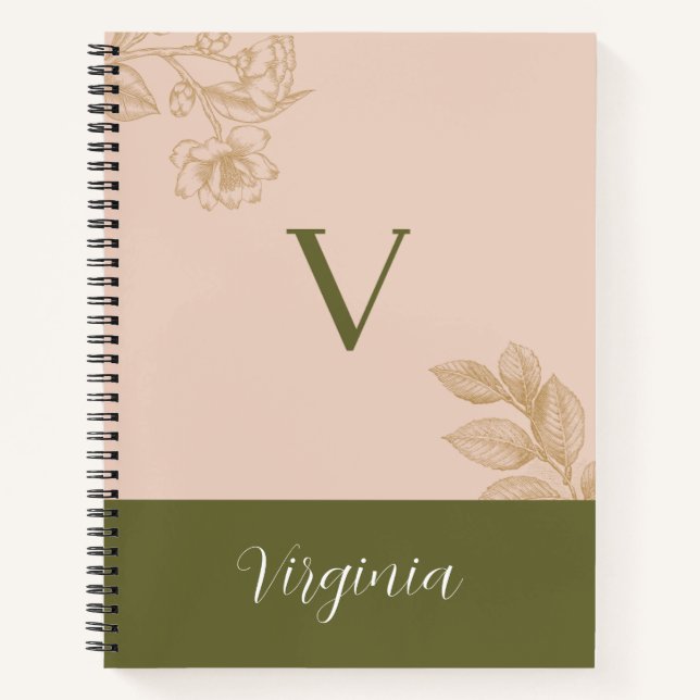 Elegant Botanical Personalized - Named with V Notebook (Front)