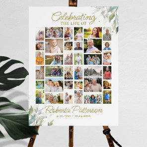 Elegant Botanical Photo Collage Funeral Welcome  Poster