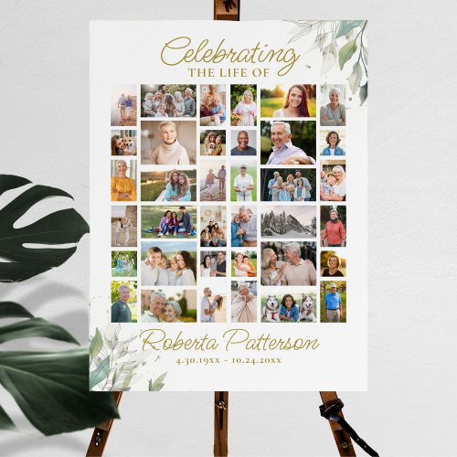 Elegant Botanical Photo Collage Funeral Welcome  Poster