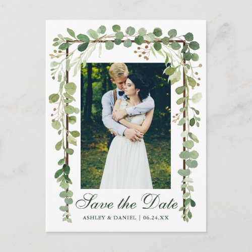 Elegant Botanical Photo Green Save The Date Announcement Postcard