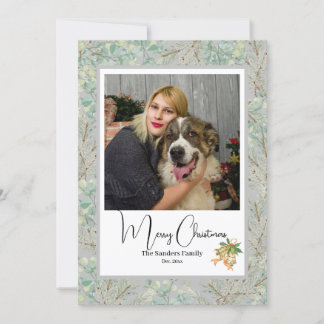 Elegant Botanical photo vintage Christmas Grey Holiday Card