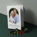 Elegant Botanical Pine Berry Christmas Photo Holiday Card<br><div class="desc">Elegant Botanical Pine Berry Holiday Photo Christmas Folded Card featuring your favorite photo in our modern arch. Gentle modern greenery of pine and berries perfectly suits this elegant botanical holiday card. Please contact us at cedarandstring@gmail.com if you need assistance with the design or matching products.</div>