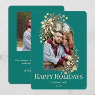 Elegant Botanical Pine Green 2 Photo Holiday Card