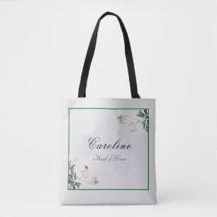 Elegant Botanical Pink Blossom Bridesmaid Tote Bag
