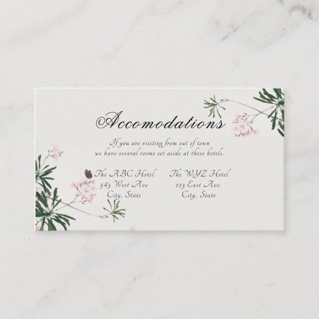Elegant Botanical Pink Blossom Information Enclosure Card (Front)