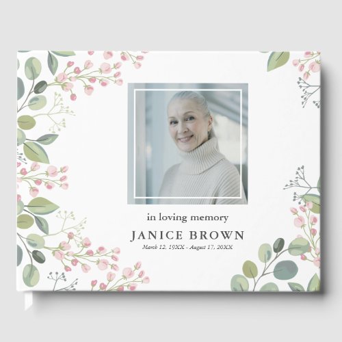 Elegant Botanical Pink Blossom Photo Funeral