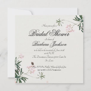 Elegant Botanical Pink Blossom with Butterfly Invitation