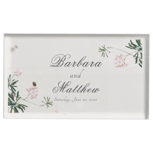 Elegant Botanical Pink Blossom with Butterfly  Place Card Holder
