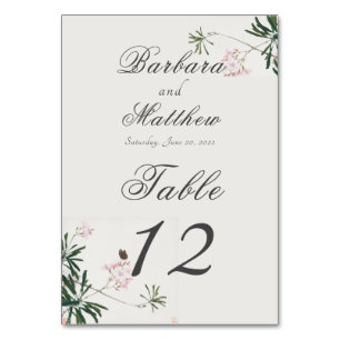 Elegant Botanical Pink Blossom with Butterfly Table Number