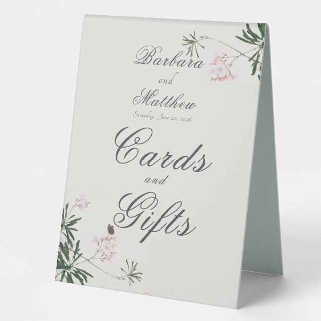 Elegant Botanical Pink Blossom with Butterfly  Table Tent (Front)