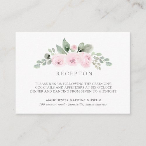 Elegant Botanical Pink  Floral Wedding Reception Enclosure Card