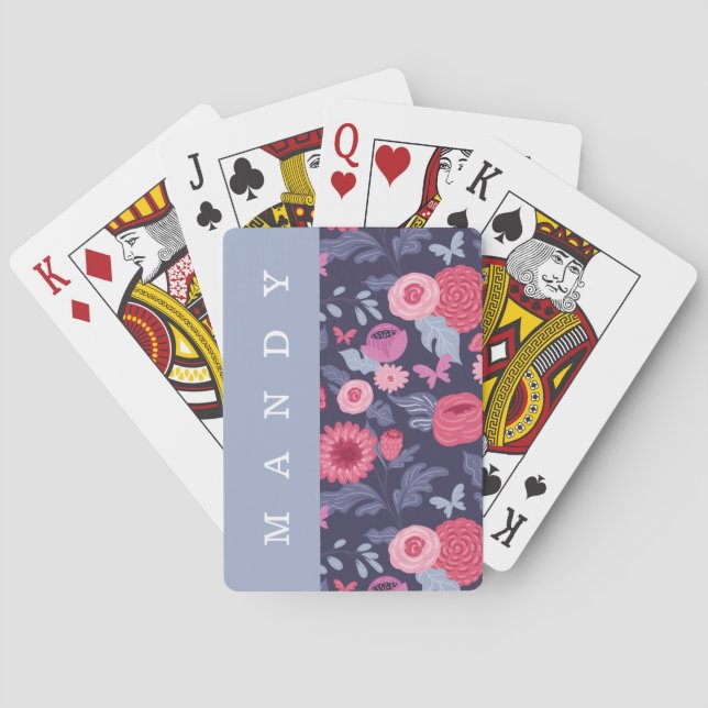 Elegant Botanical Pink & Purple Floral Custom Poker Cards (Back)