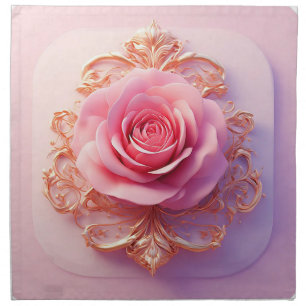 Elegant Botanical Pink Rose Cloth Napkin