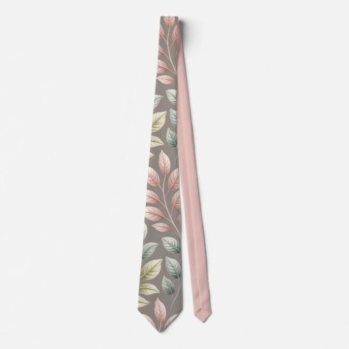 Elegant Botanical Pink &amp; Sage Leaf Pattern Neck Tie