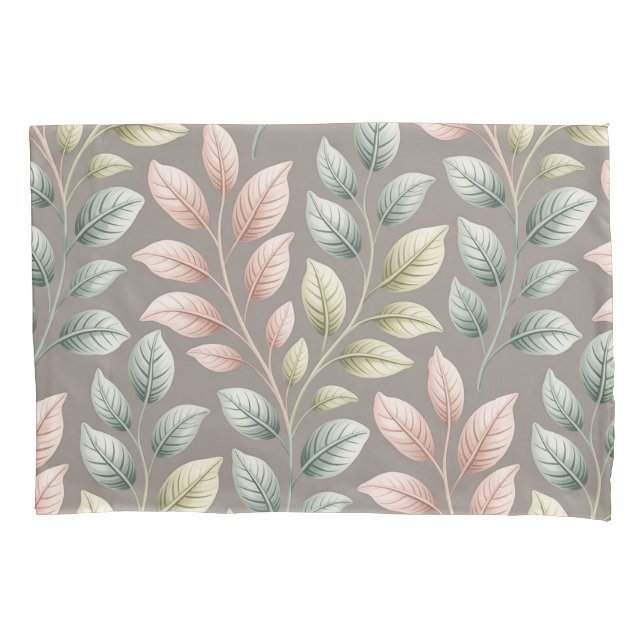 Elegant Botanical Pink & Sage Leaf Pattern Pillow Case (Front)