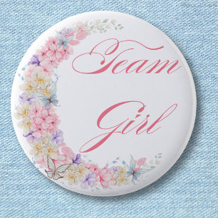 elegant botanical pink team girl baby shower chic button