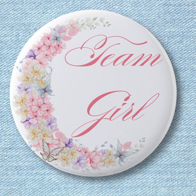 elegant botanical pink team girl baby shower chic button (Creator Uploaded)