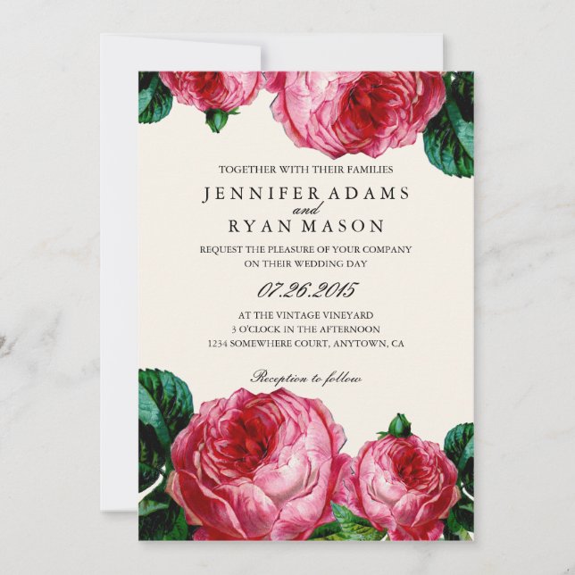 Elegant Botanical Pink Watercolor Wedding Invitation (Front)