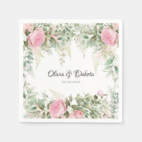 Elegant Botanical Pink Wisteria Floral Wedding  Napkins