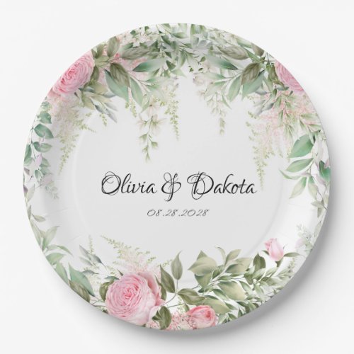 Elegant Botanical Pink Wisteria Floral Wedding Paper Plates