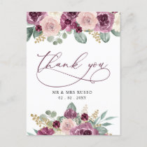 Elegant Botanical Plum Floral Thank You Postcard