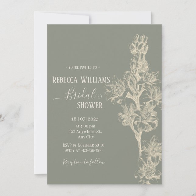 Elegant Botanical Prints Sage Green Floral   Invitation (Front)