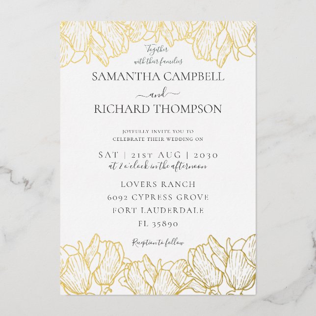 Elegant Botanical Real Gold Wedding  Foil Invitation (Front)