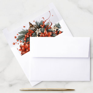 Elegant Botanical Red Green Gold Christmas Envelope Liner