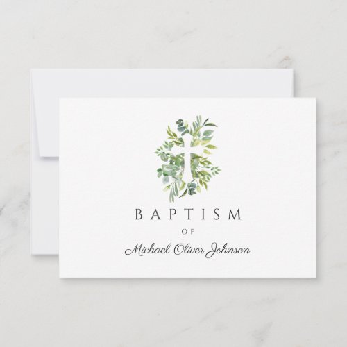 Elegant Botanical Religious Cross Baptism RSVP Card