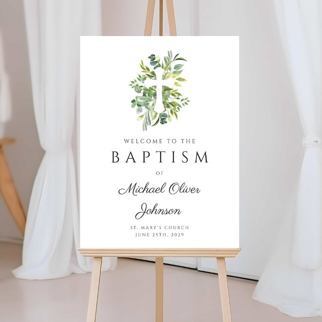 Elegant Botanical Religious Cross Baptism Welcome Foam Board (Elegant Botanical Religious Cross Baptism Welcome Foam Board)