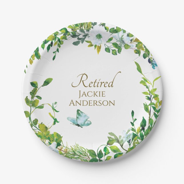 Elegant Botanical RETIRED RETIREMENT Party Plates (Front)