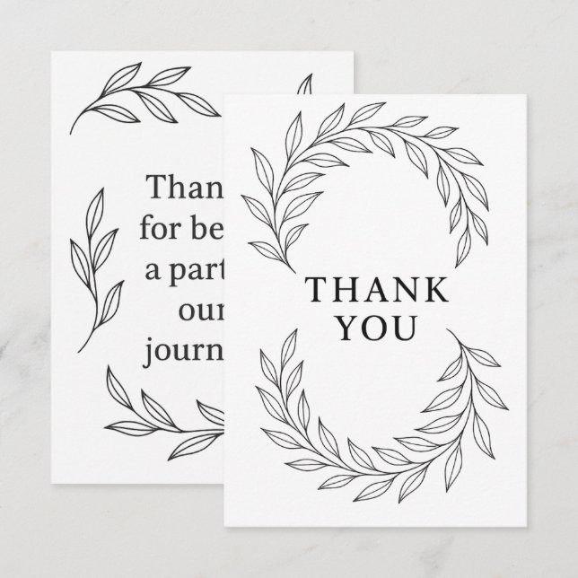 Elegant Botanical Ribbon Flow Thank You Card (Front/Back)