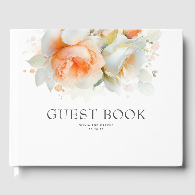 Elegant Botanical Rose Flowers Boho Wedding Guest Book (Front)