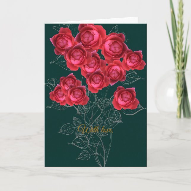 Elegant Botanical Rose Folded Greeting Card (Front)