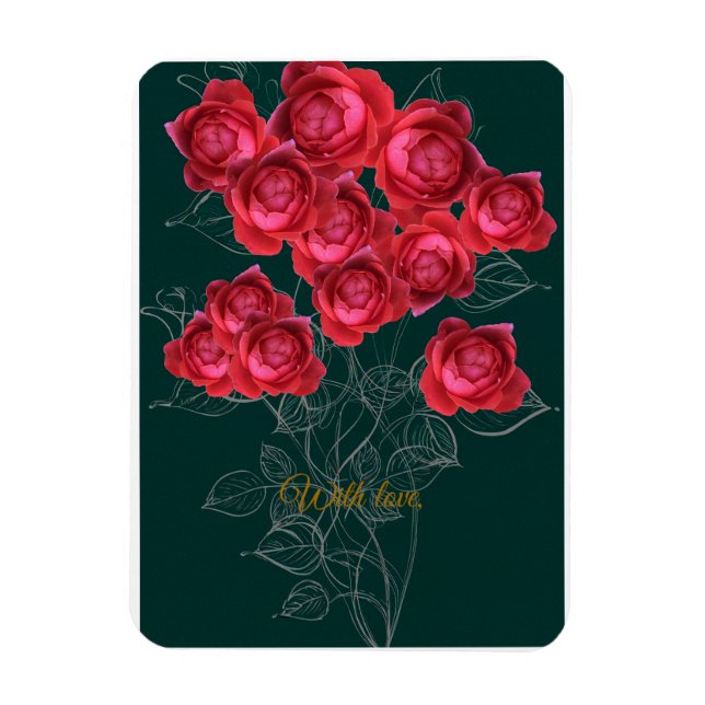 Elegant Botanical Rose Folded Greeting Card Magnet (Vertical)