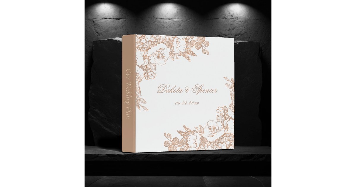 Elegant Botanical | Rose Gold Wedding Scrapbook 3 Ring Binder | Zazzle