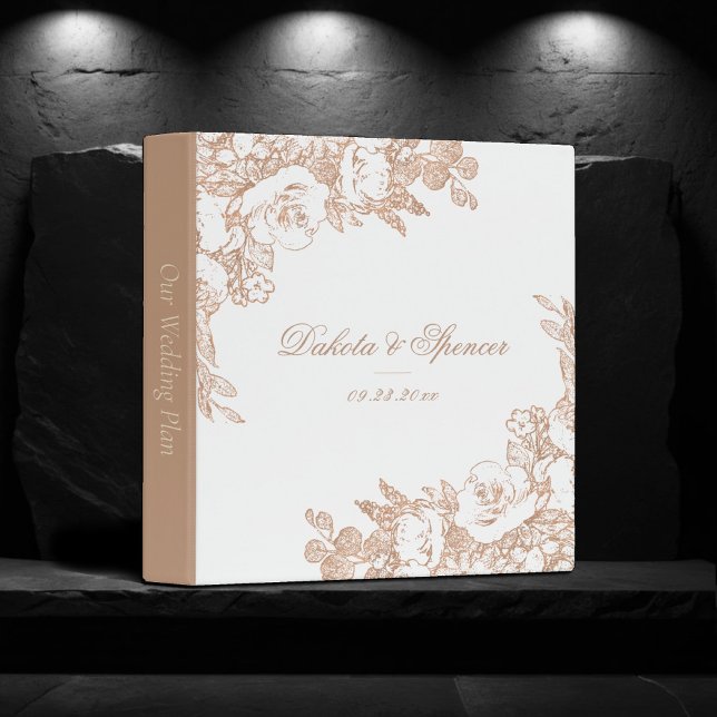 Elegant Botanical | Rose Gold Wedding Scrapbook 3 Ring Binder (Creator Uploaded)