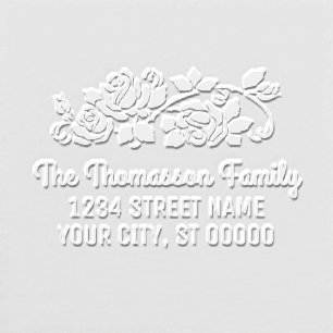 Elegant Botanical Roses #2 Floral Name Address Embosser