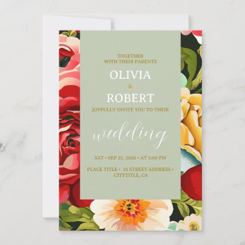 Elegant botanical roses invitation